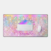 かわいい虹のユニコーンフェイクグリッター星モノグラム デスクマット (キーボード&マウス)