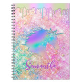 かわいい虹のユニコーンフェイクグリッター星モノグラム ノートブック (正面)