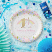 かわいい虹のユニコーンフローラ1歳の誕生日パーティー ペーパープレート (パーティー)