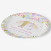 かわいい虹のユニコーンフローラ1歳の誕生日パーティー ペーパープレート (アングル)