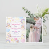 かわいい虹のユニコーン女の子の赤ちゃんシャワー写真 招待状 (スタンド正面)