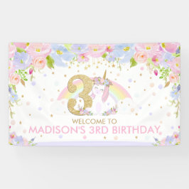 かわいい虹のユニコーン第3誕生日ウェルカムバックドロップ 横断幕