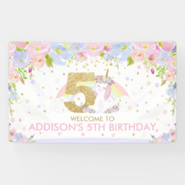 かわいい虹のユニコーン第5誕生日ウェルカムバックドロップ 横断幕