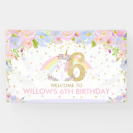 かわいい虹のユニコーン第6誕生日ウェルカムバックドロップ 横断幕