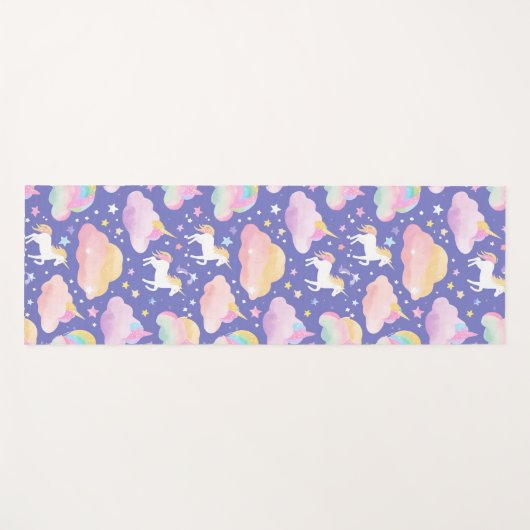 かわいい虹のユニコーン魔法のガーリー誕生日の子供 ヨガマット (正面(横))