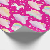かわいい虹のユニコーン魔法のガーリー誕生日の子供 ラッピングペーパー (角)