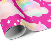 かわいい虹のユニコーン魔法のガーリー誕生日の子供 ラッピングペーパー (ロールコーナー)