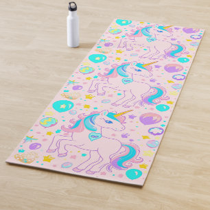 かわいい虹のユニコーン魔法のバルーン誕生日の子供 ヨガマット