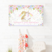 かわいい虹のユニコーン2nd誕生日ウェルカムバックドロップ 横断幕 (インサイチュ)