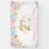 かわいい虹のユニコーン2nd誕生日ウェルカムバックドロップ 横断幕 (縦)