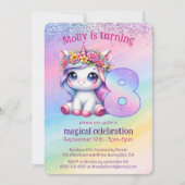 かわいい虹のユニコーン8th魔法の誕生日 招待状 (正面)