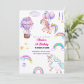 かわいい虹のユニコーン 幻想的な女の子のパーティー ピンク 招待状 (スタンド正面)