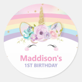 かわいい虹のユニコーン 1歳の誕生日感謝祭のお礼 ラウンドシール