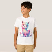 かわいい虹のラマ 幻想的なアート Tシャツ (正面フル)