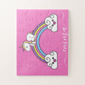かわいい虹の一角パーソナライズされた獣の名前  ジグソーパズル (縦)