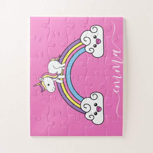 かわいい虹の一角パーソナライズされた獣の名前  ジグソーパズル (縦)