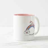 かわいい虹の一角パーソナライズされた獣の名前  ツートーンマグカップ (正面右)