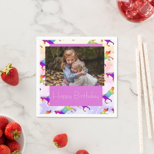 かわいい虹の一角写真 スタンダードカクテルナプキン (インサイチュ)