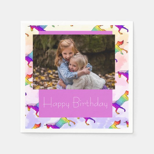 かわいい虹の一角写真 スタンダードカクテルナプキン (正面)