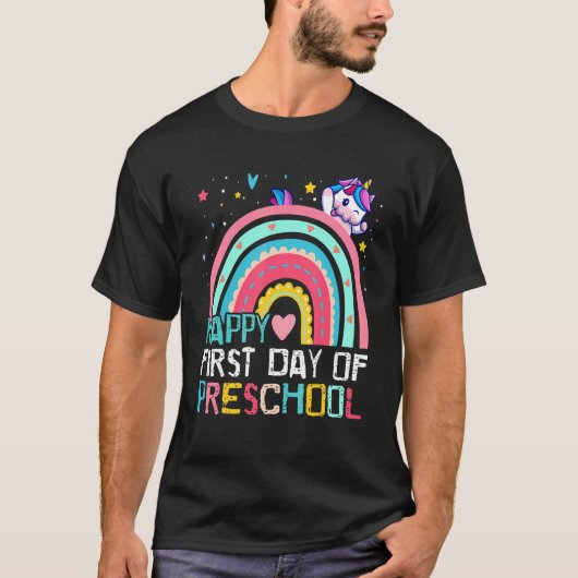 かわいい虹の一角幸せな就学初日 Tシャツ (正面)