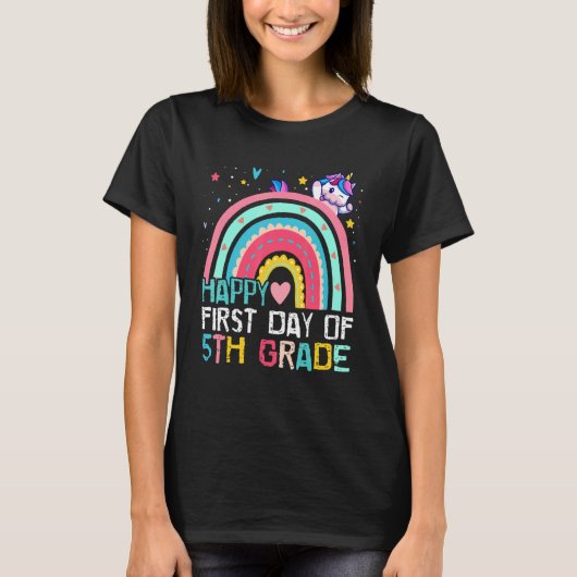 かわいい虹の一角幸せ5年生の初日 Tシャツ (正面)