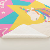 かわいい虹の一角星と星ピンクガーリーのモノグラム シェルパブランケット (3/4)