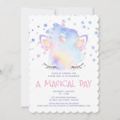 かわいい虹の一角獣の少女の誕生日パーティー 招待状 (正面)