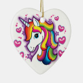 かわいい虹の一角獣(ユニコーン)の馬と星のハート セラミックオーナメント (右)