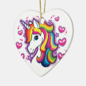 かわいい虹の一角獣(ユニコーン)の馬と星のハート セラミックオーナメント (左)