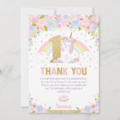 かわいい虹の一角獣（ユニコーン）の1歳の誕生日パーティー サンキューカード (正面)