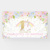 かわいい虹の一角獣（ユニコーン）の1歳目の誕生日のおかげ 横断幕 (横)