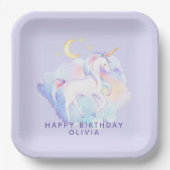 かわいい虹の一角獣(ユニコーン)少女の誕生日パーティー ペーパープレート (正面)