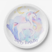 かわいい虹の一角獣（ユニコーン）少女の誕生日パーティー ペーパープレート (正面)