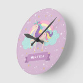 かわいい虹の一角獣 ラウンド壁時計 (傾斜)