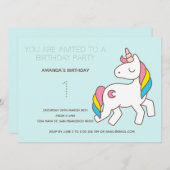 かわいい虹の一角誕生日パーティーの招待状 招待状 (正面/裏面)