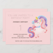 かわいい虹の一角誕生日パーティーの招待状 招待状 (正面/裏面)