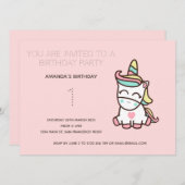 かわいい虹の一角誕生日パーティーの招待状 招待状 (正面/裏面)