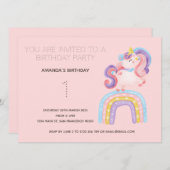 かわいい虹の一角誕生日パーティーの招待状 招待状 (正面/裏面)