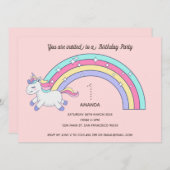 かわいい虹の一角誕生日パーティーの招待状 招待状 (正面/裏面)