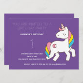 かわいい虹の一角誕生日パーティーの招待状 招待状 (正面/裏面)