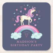 かわいい虹の一角 スクエアペーパーコースター (正面)