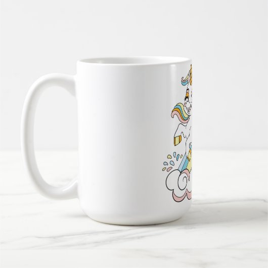 かわいい虹の上のユニコーン コーヒーマグカップ (左)