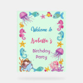 かわいい虹の人魚のナローフィッシュユニコーン誕生日 アクリルサイン (正面)