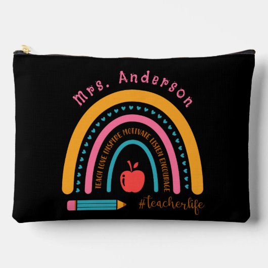 かわいい虹の先生感謝ギフトブラック アクセサリーポーチ (正面)