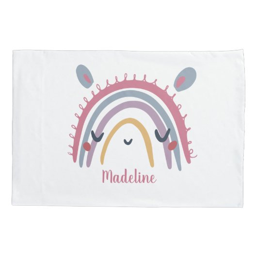 かわいい虹の動物名 枕カバー (裏面)