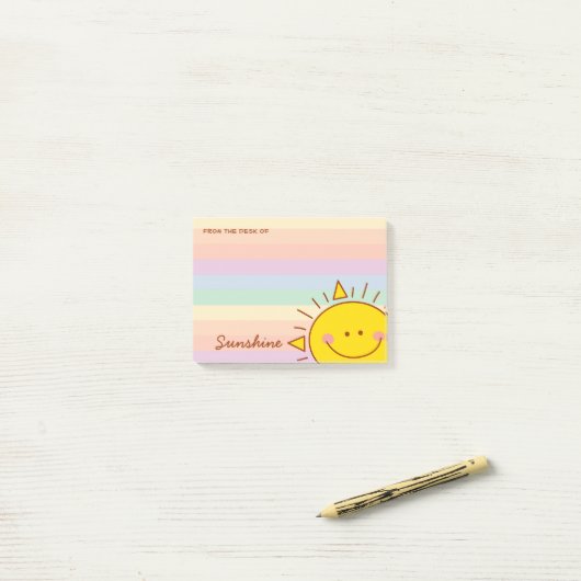 かわいい虹の太陽の光の机から ポストイット (デスク上)
