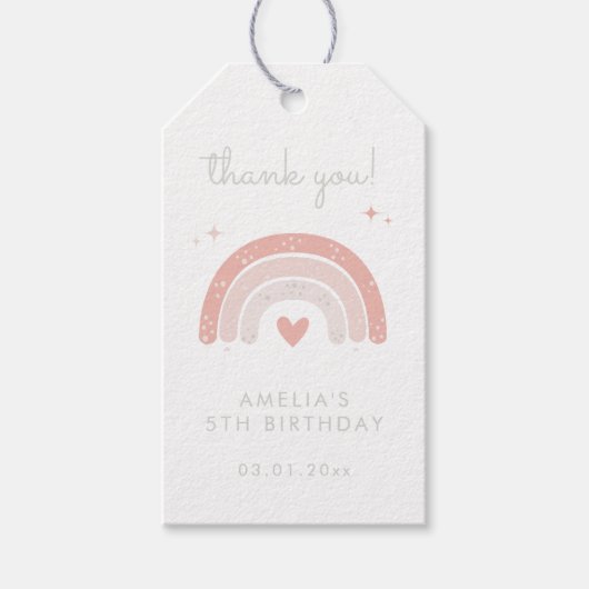 かわいい虹の女の子の誕生日感謝祭のお礼 ギフトタグ (正面)