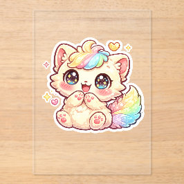 かわいい虹の子猫のパステルカラーのふわふわ猫ステッカー アクリル招待状