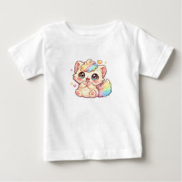 かわいい虹の子猫のパステルカラーのふわふわ猫ステッカー ベビーTシャツ