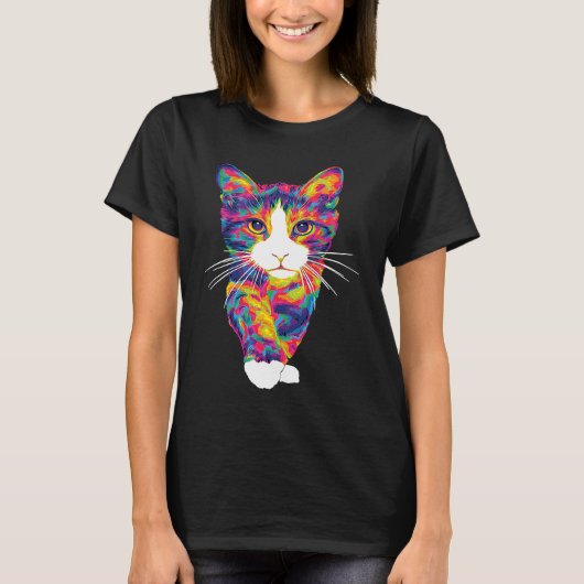 かわいい虹の子猫抽象アート Tシャツ (正面)